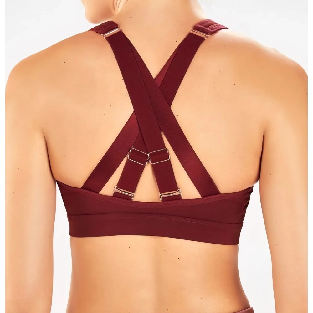 Fabletics Burgundy Convertible Strap‎ Sports Bra Mesh Accent Maroon Womens L
